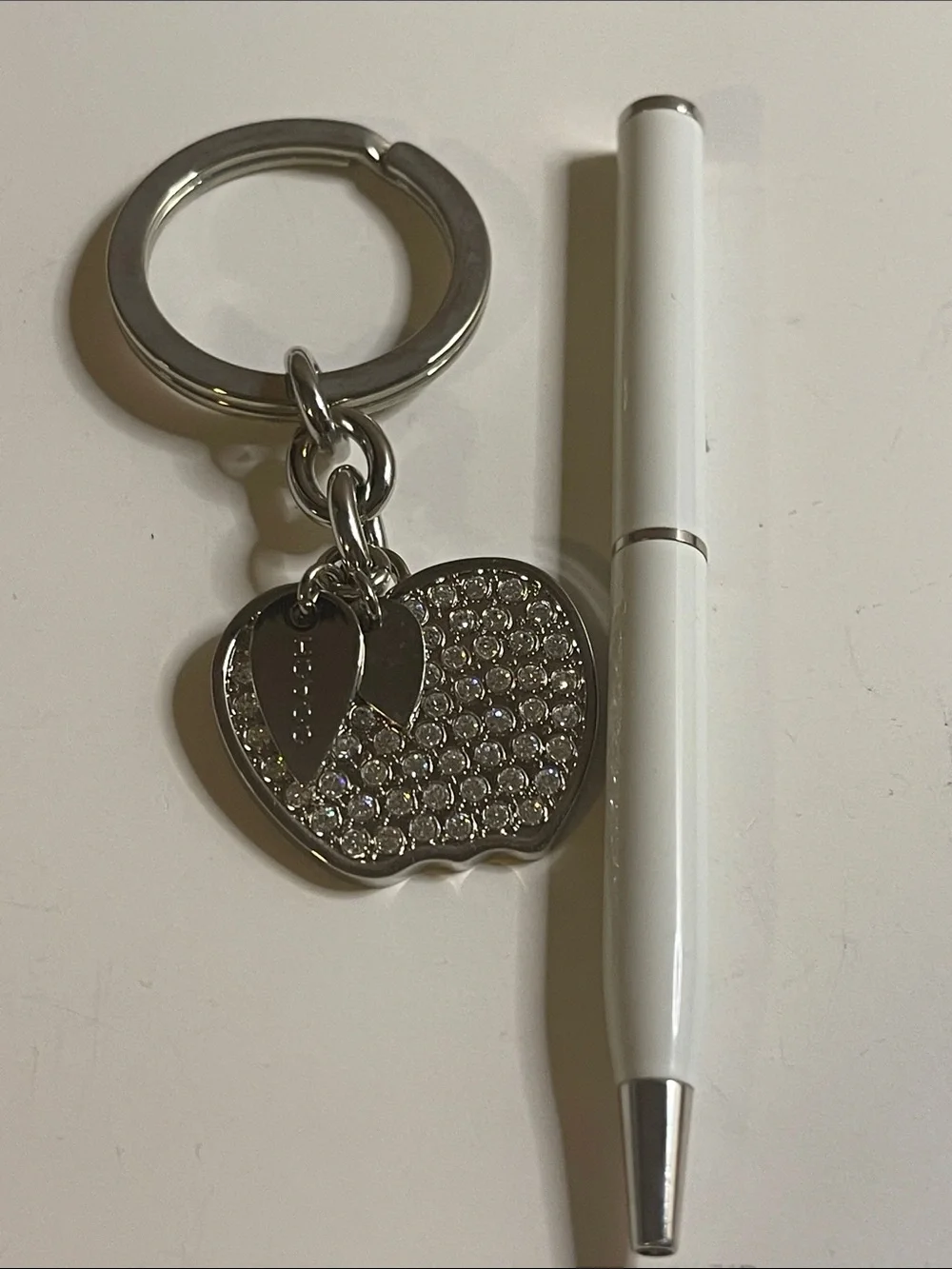 Coach Crystal Apple Keychain Charm in Silver and Coach Pen